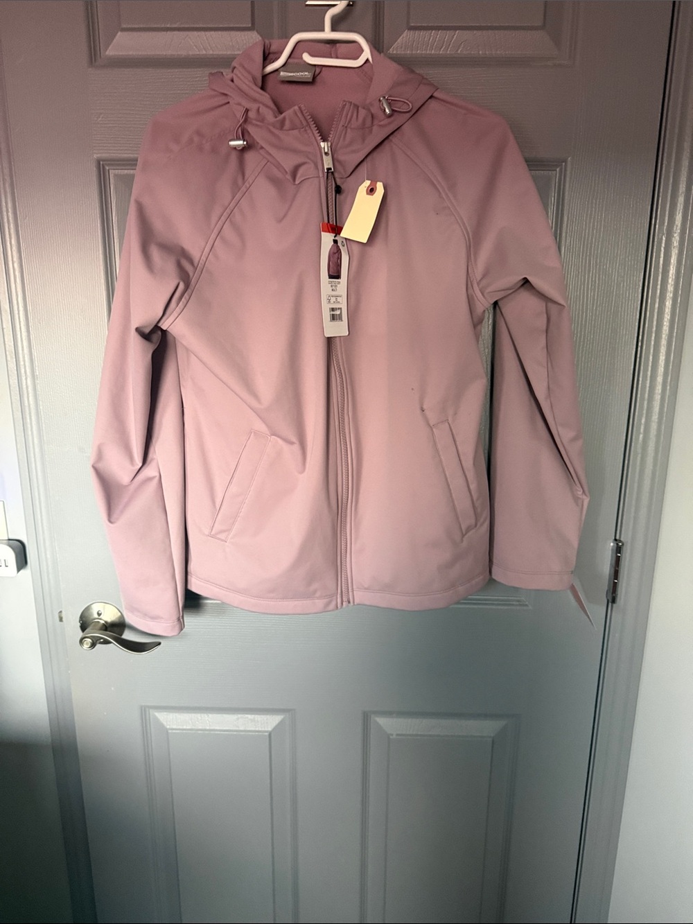 Light Mauve Hooded Utility Jacket with Zip Front